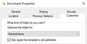 screenshot of the customize folder dialog demonstrating the change